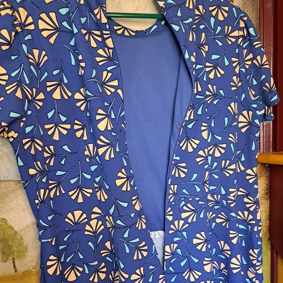 Maggy London Size 18W Blue Floral With Neck Tie Cap Sleeve Zip Closure - Picture 5 of 6